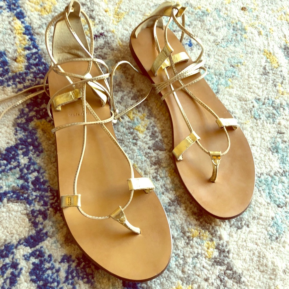 J.Crew Metallic Lace Up Sandals